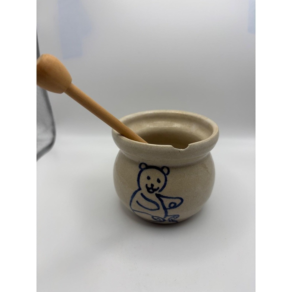 Turn & Burn Seagrove NC Pottery Bear Honey Pot with Wooden Dipper Rustic